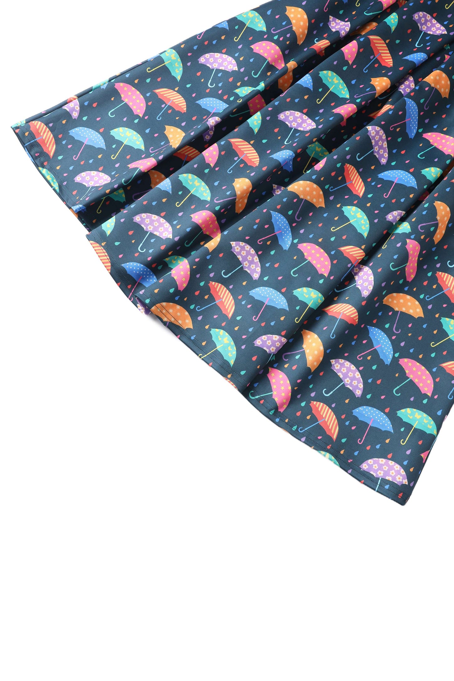 Aisley Blue Rainy Day Umbrellas Midi Skirt