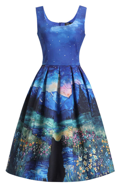 Amanda Cat Starry Night Flared Dress