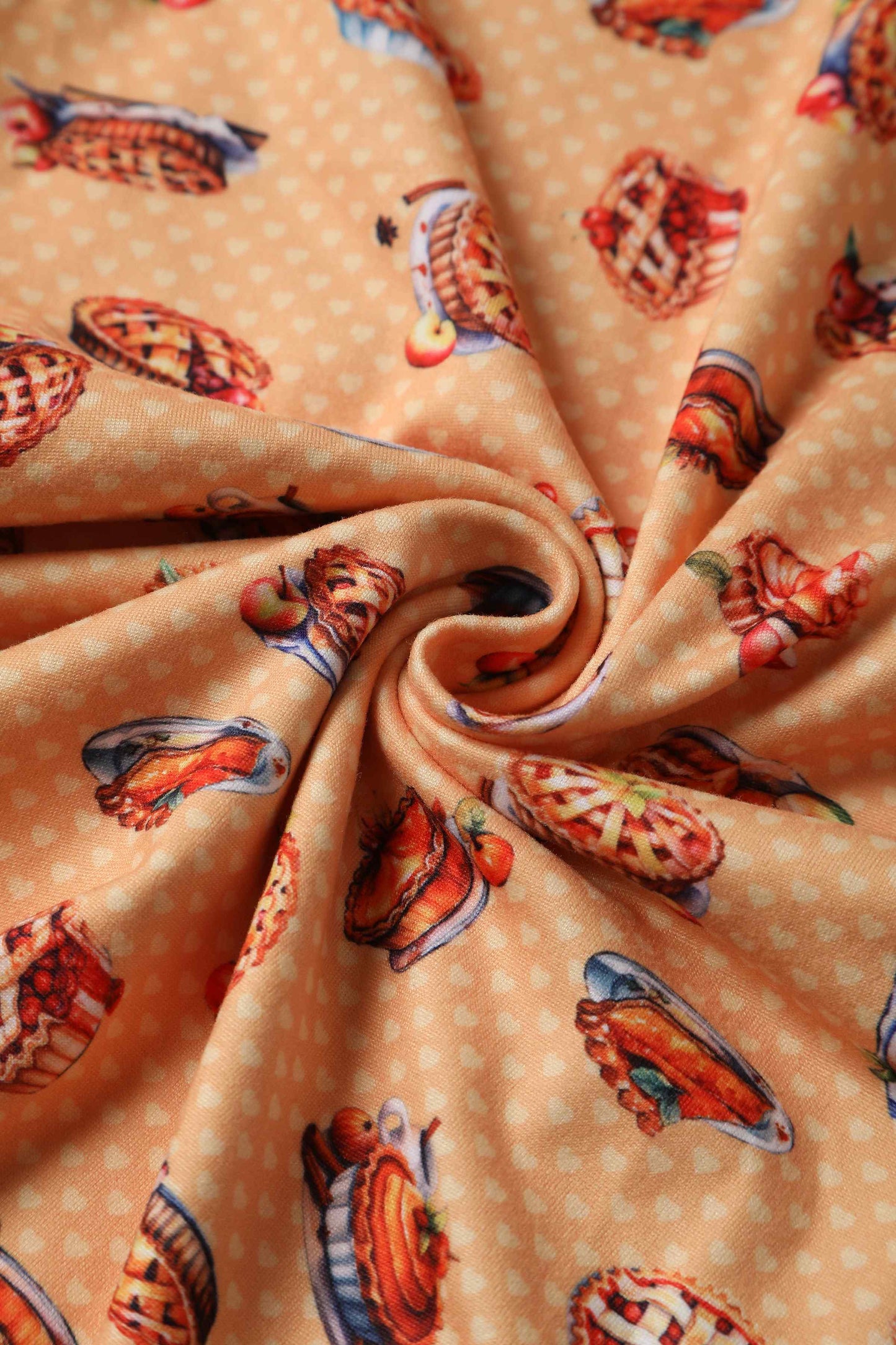 Palma Sleeved Tea Dress in Muted Orange Apple Pie Print