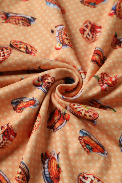 Palma Sleeved Tea Dress in Muted Orange Apple Pie Print