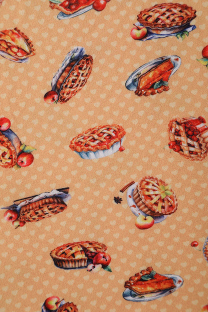 Palma Sleeved Tea Dress in Muted Orange Apple Pie Print