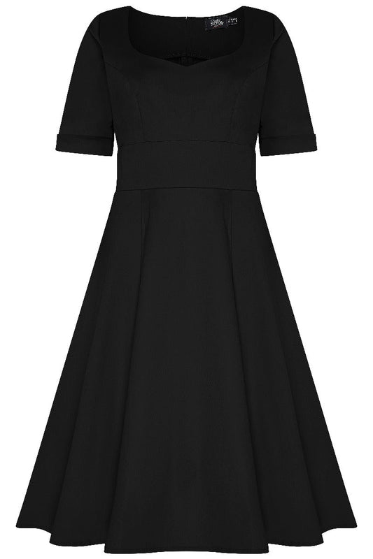 Barbara Sweetheart Neckline Short Sleeved Dress in Black