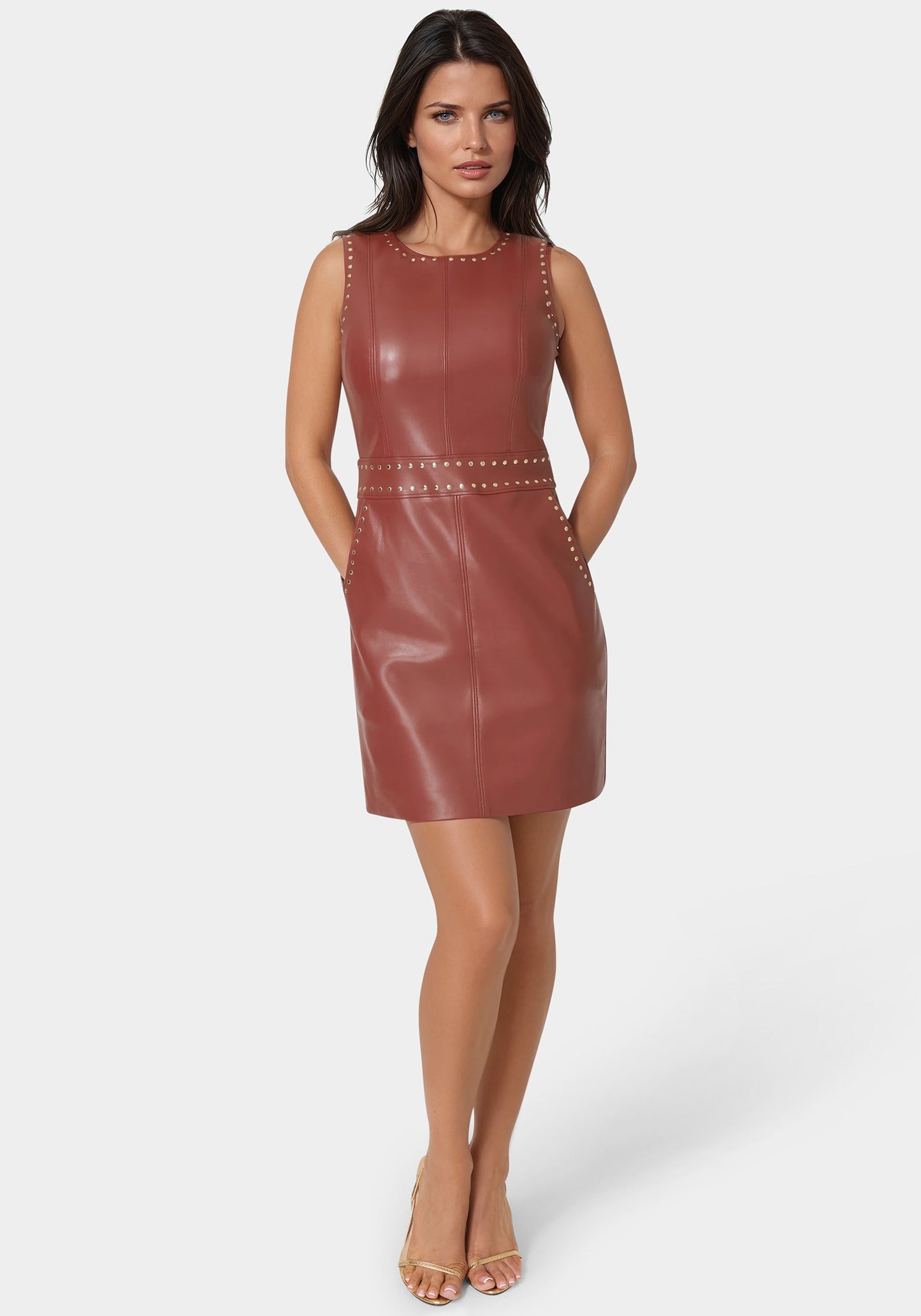 Faux Leather Stud Seam Dress