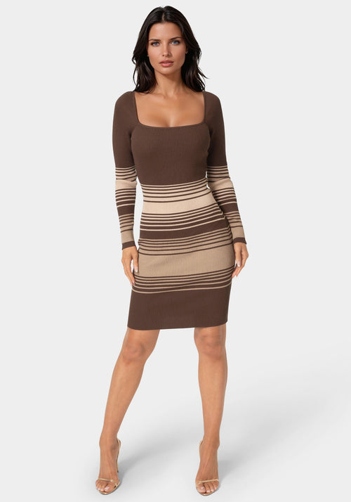 Stripe Rib Sweater Midi Dress