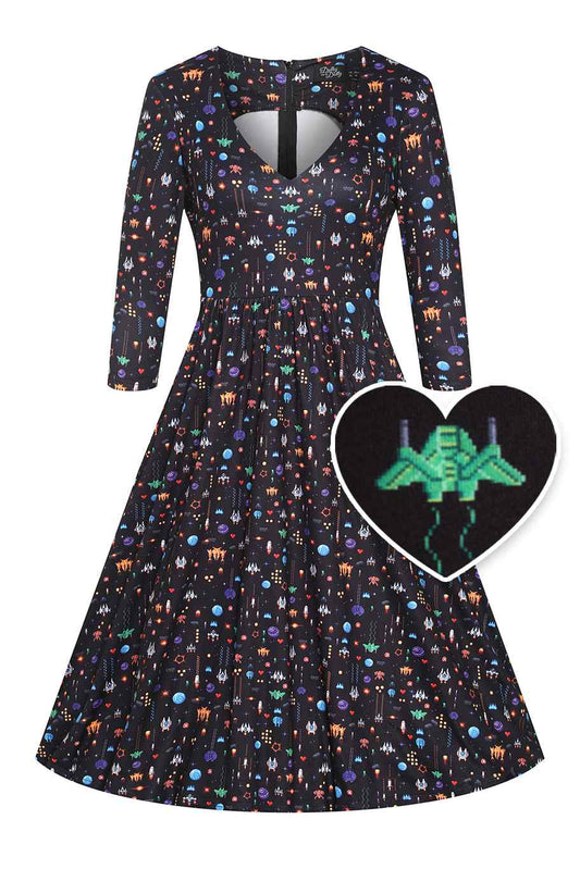 Billie Retro Game Print Dress In Black