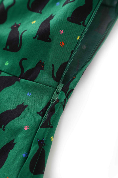 Mabel Black Cat Midi Shirt Dress In Green