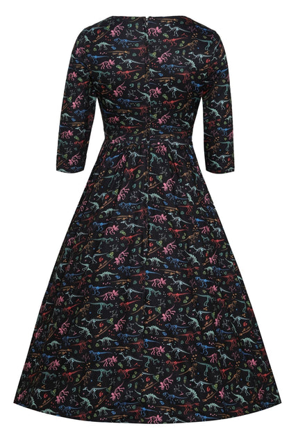 Billie Black Dinosaur Skeleton Fossil Dress
