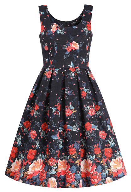 Amanda Black Tapestry Floral Swing Dress