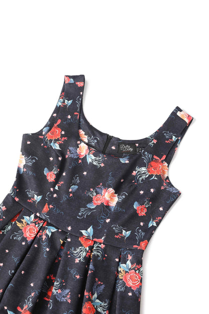 Amanda Black Tapestry Floral Swing Dress