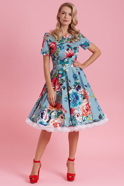 Darlene Blue Floral Swing Dress