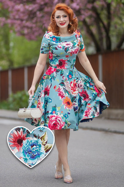 Darlene Blue Floral Swing Dress