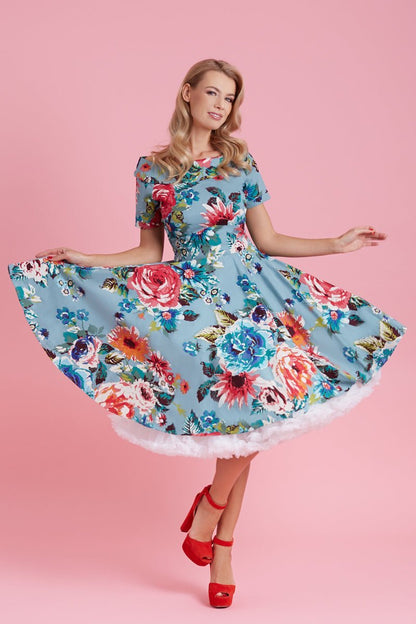 Darlene Blue Floral Swing Dress