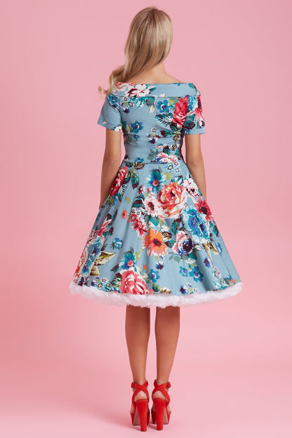 Darlene Blue Floral Swing Dress