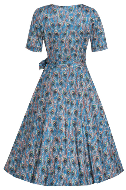 Matilda Blue Peacock Feather Wrap Dress