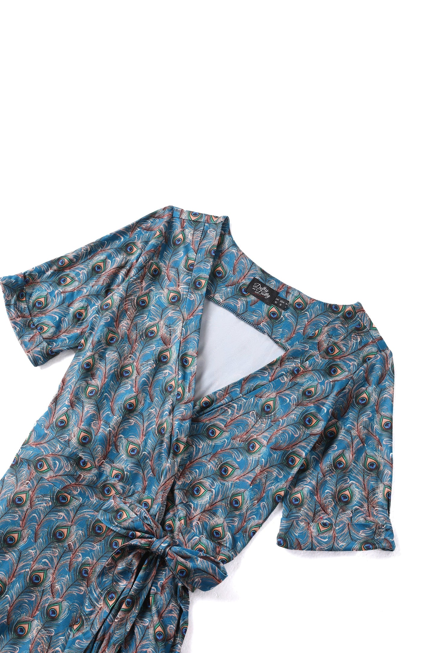Matilda Blue Peacock Feather Wrap Dress