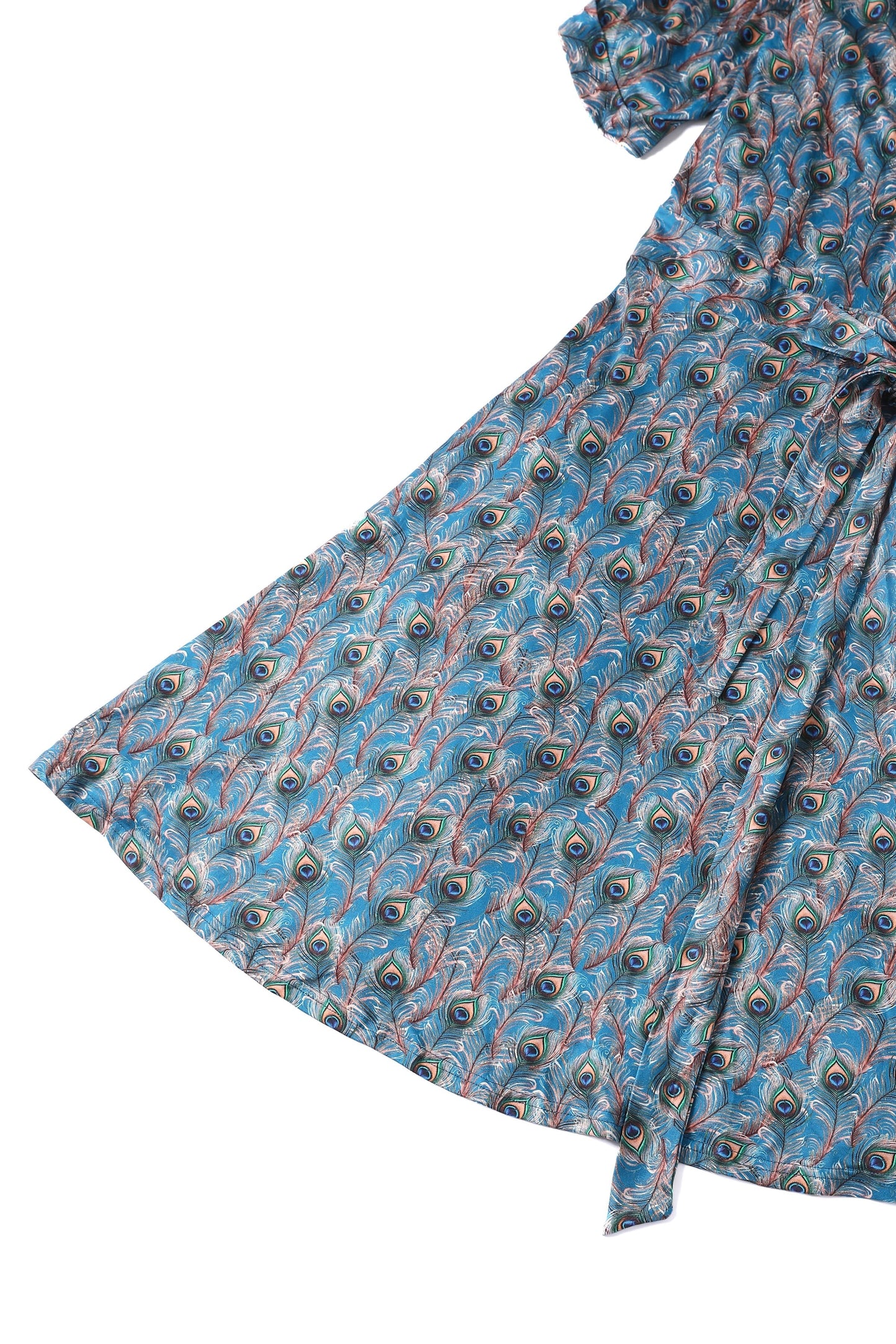 Matilda Blue Peacock Feather Wrap Dress