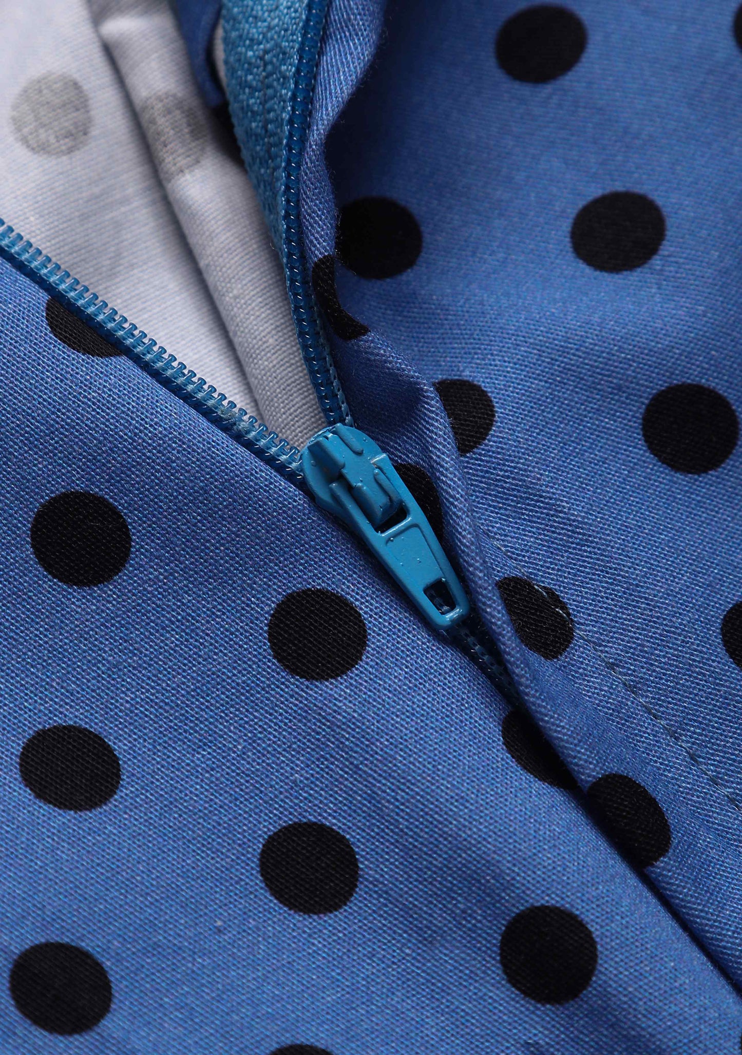 Adela Sleeveless Wiggle Dress in Blue Polka Dot Print