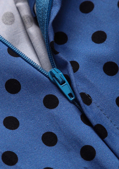 Adela Sleeveless Wiggle Dress in Blue Polka Dot Print