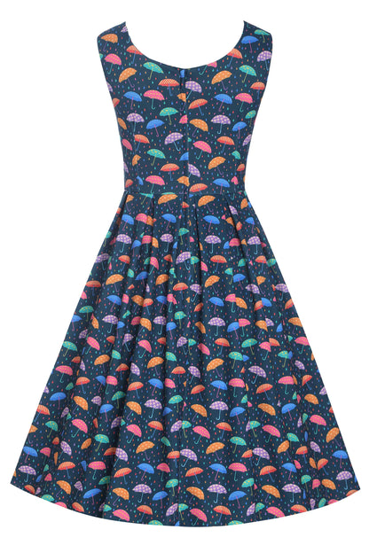 Amanda Blue Umbrella Print Swing Dress