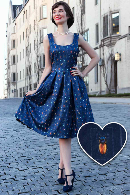 Amanda Navy Blue Bug Swing Dress