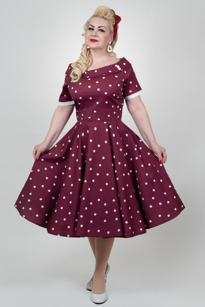 Darlene Burgundy & White Off Shoulder Circle Dress