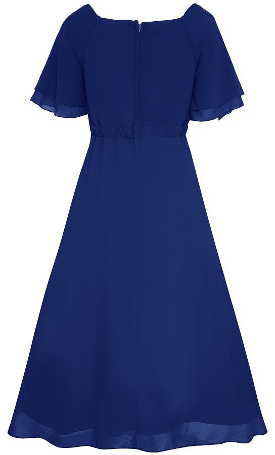 Meredith Comfortable Flattering Floaty Chiffon Dress in Royal Blue