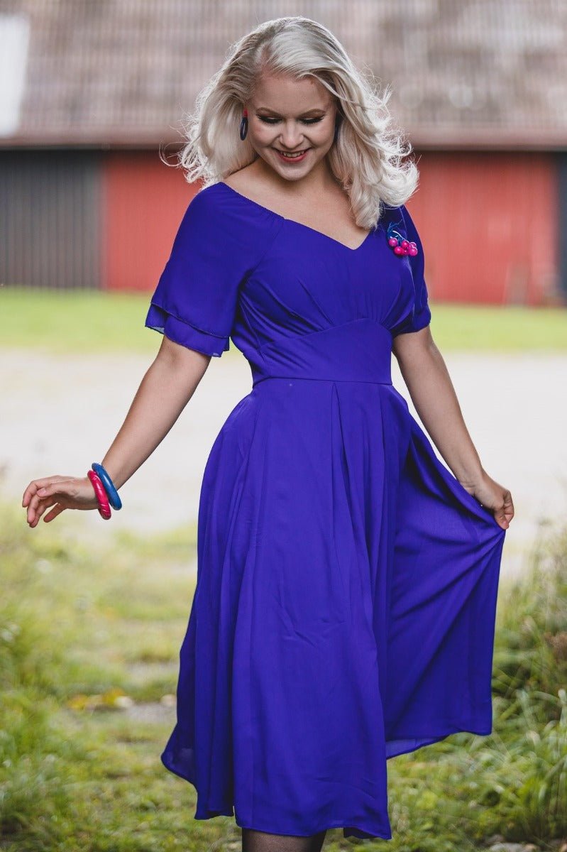 Meredith Comfortable Flattering Floaty Chiffon Dress in Royal Blue