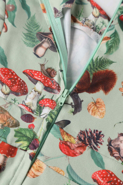 Claudia Cap Sleeved Dress in Mushroom, Squirrels Forest Print