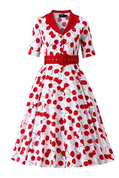 Mollie Cherry Full Circle Shirt Dress In White