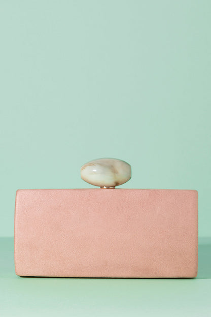 Clutch Oval Hueso Suede Rosa · Pretty in Pink ·