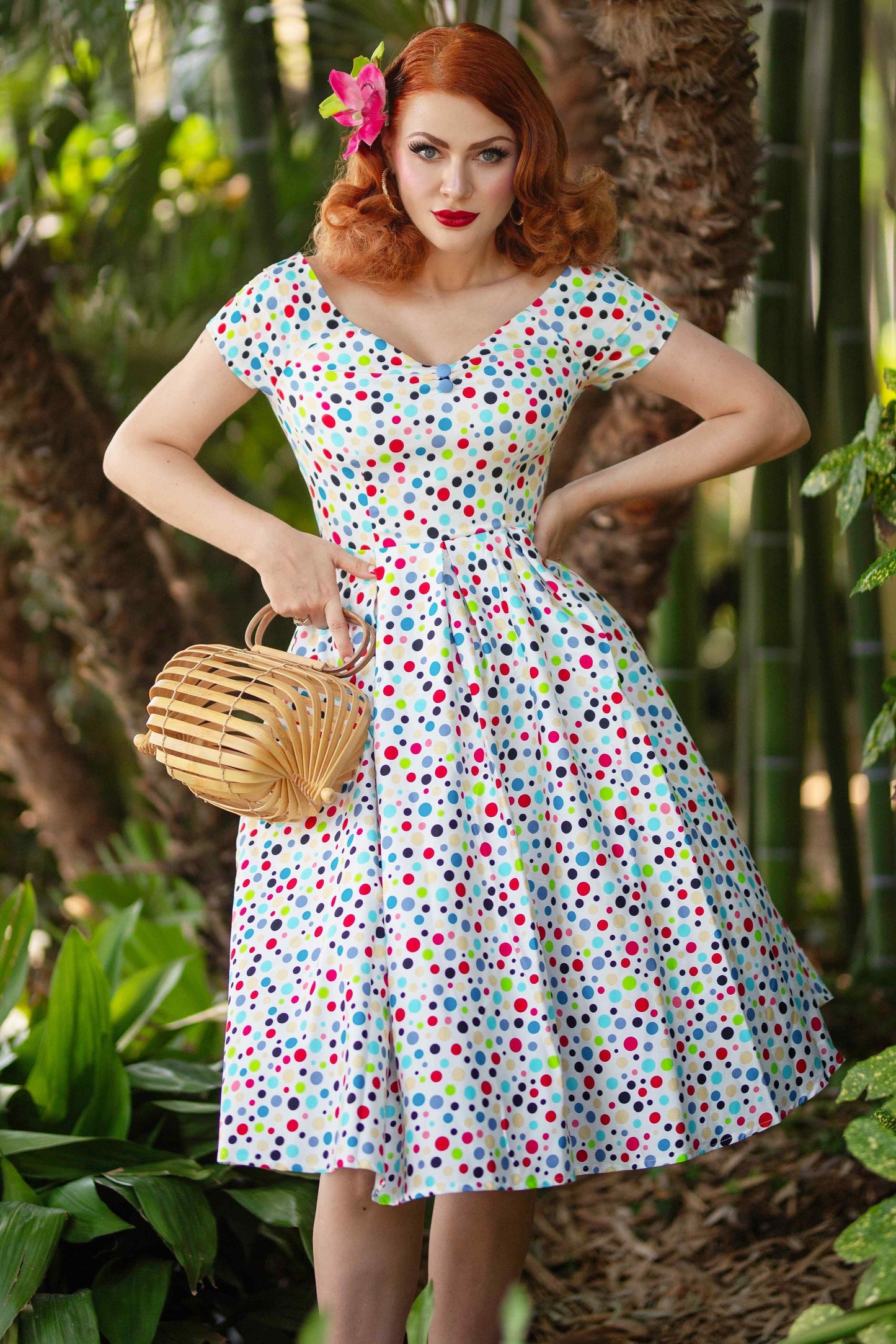 Lily Colourful Polka Dot Off Shoulder Dress