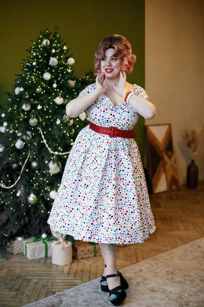 Lily Colourful Polka Dot Off Shoulder Dress