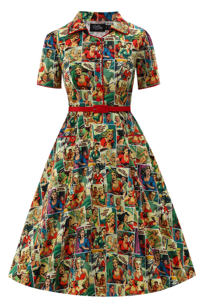 Mabel Comic Book Midi Shirt Dress