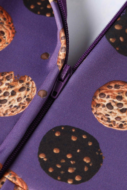 Amanda Purple Retro Flared Dress in Cookie Print
