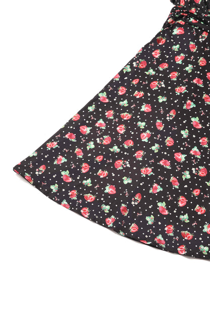 Donna Crossover Bust Black Strawberry Dress