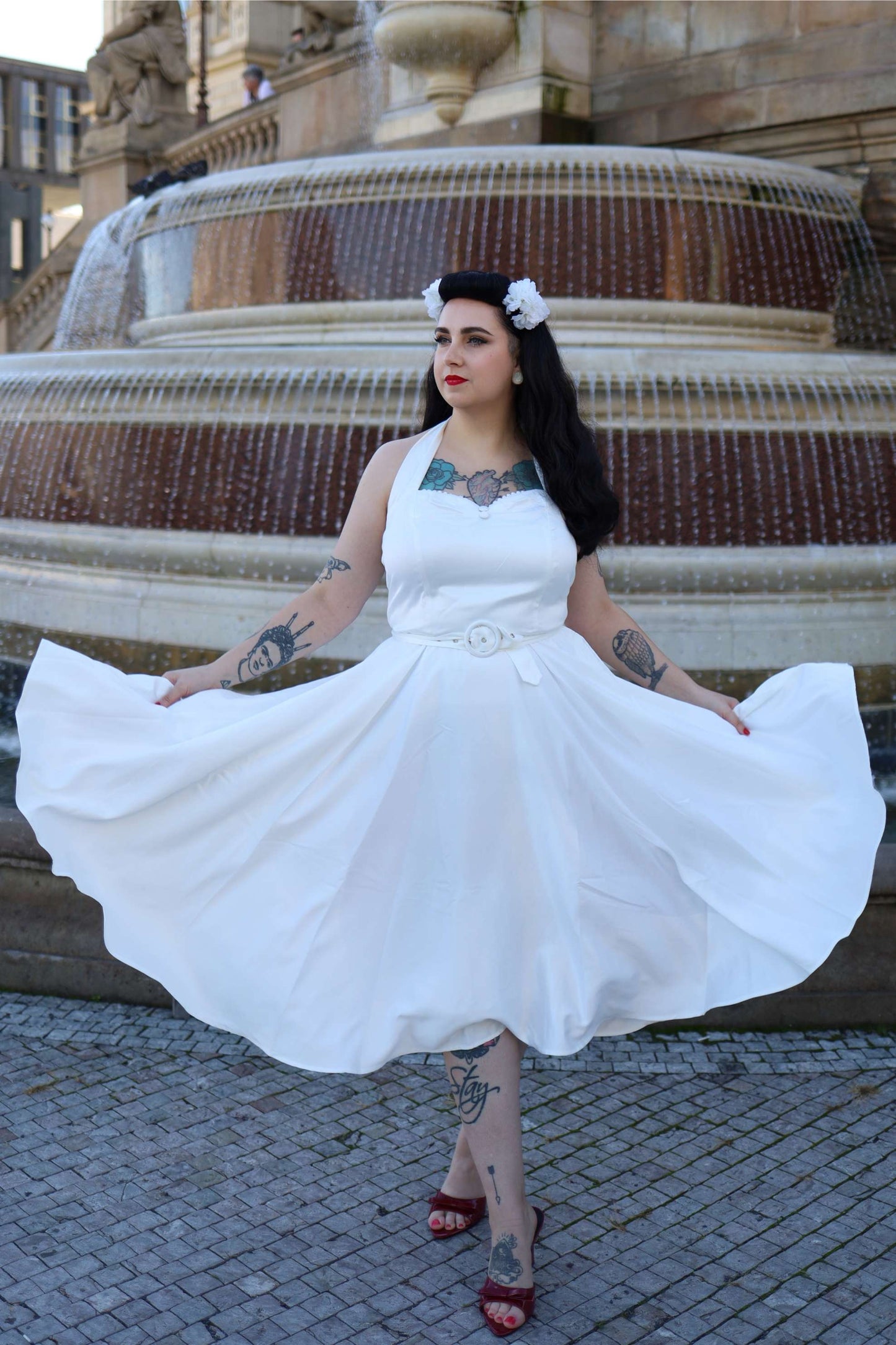 Daisy White Satin Halter Dress