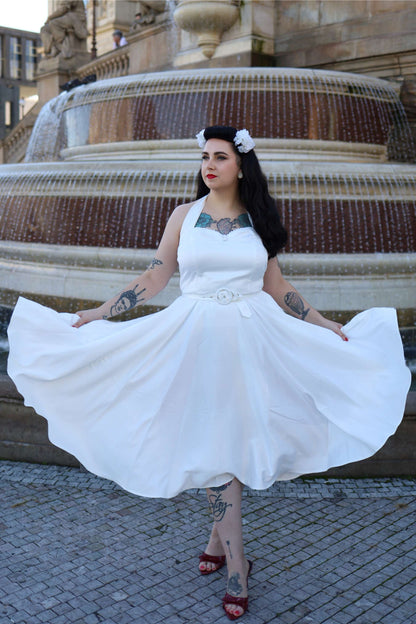 Daisy White Satin Halter Dress
