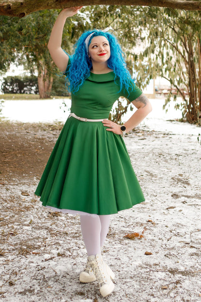 Darlene Green Roll Collar Circle Dress