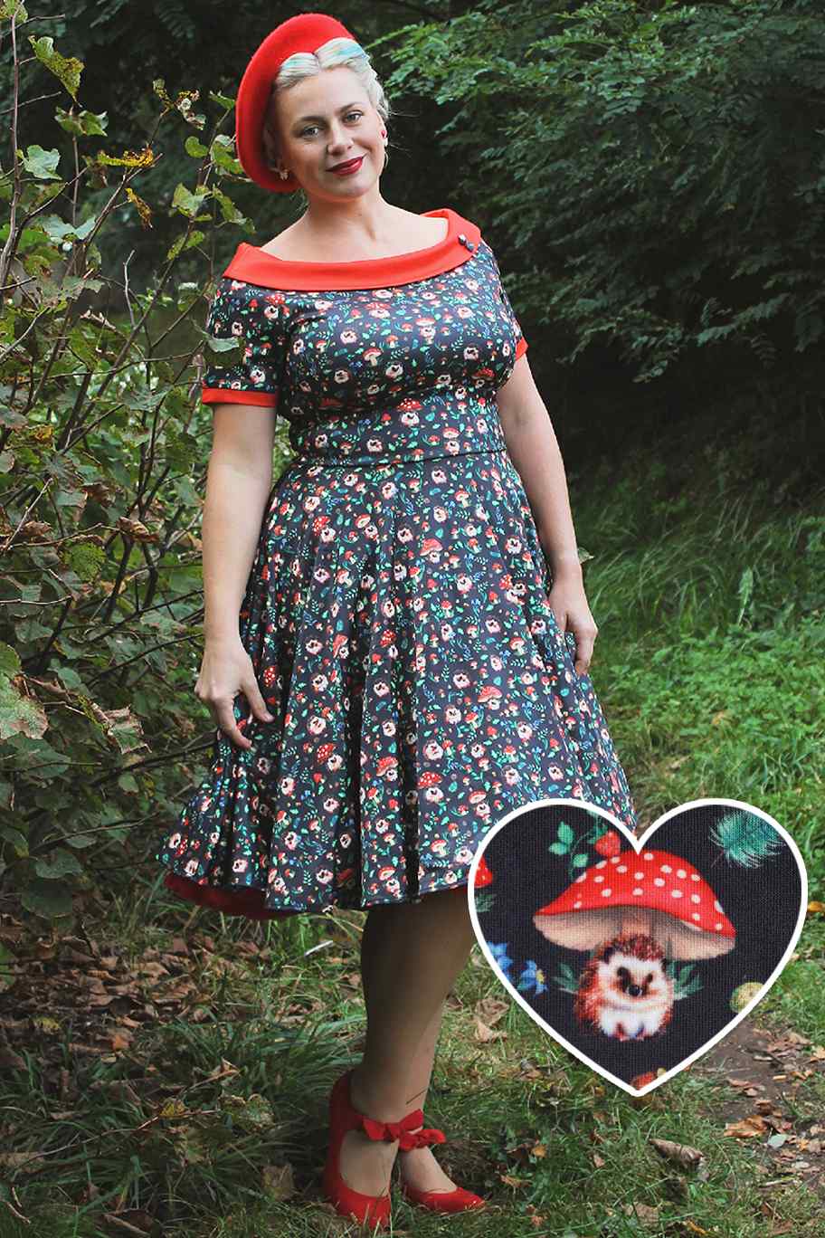 Darlene Hedgehog & Mushroom Roll Collar Dress