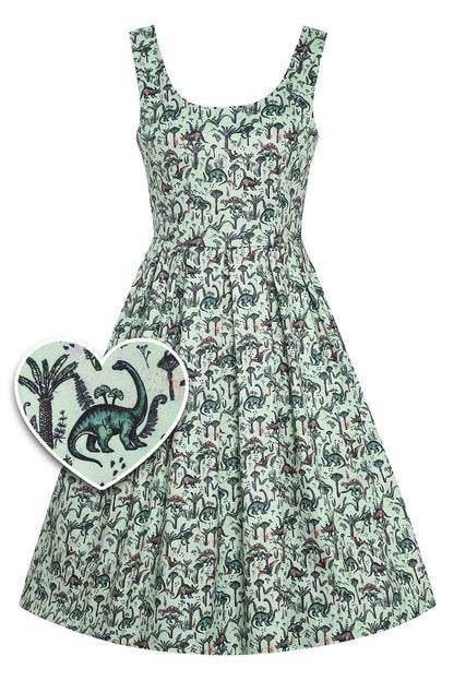 Amanda Dinosaur Green Flared Dress