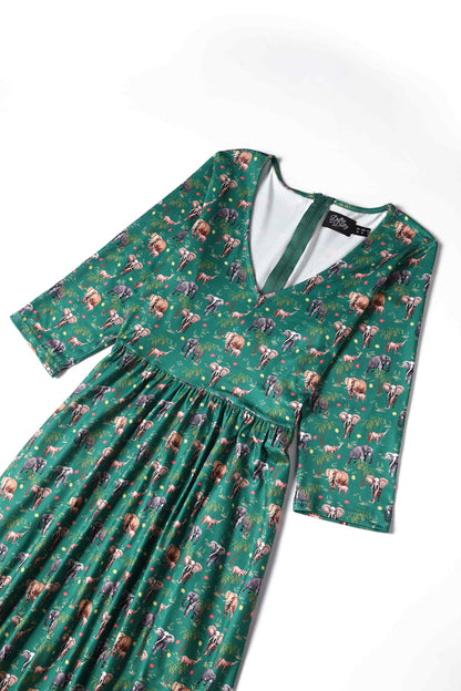 Billie Green Elephant Flared Dress
