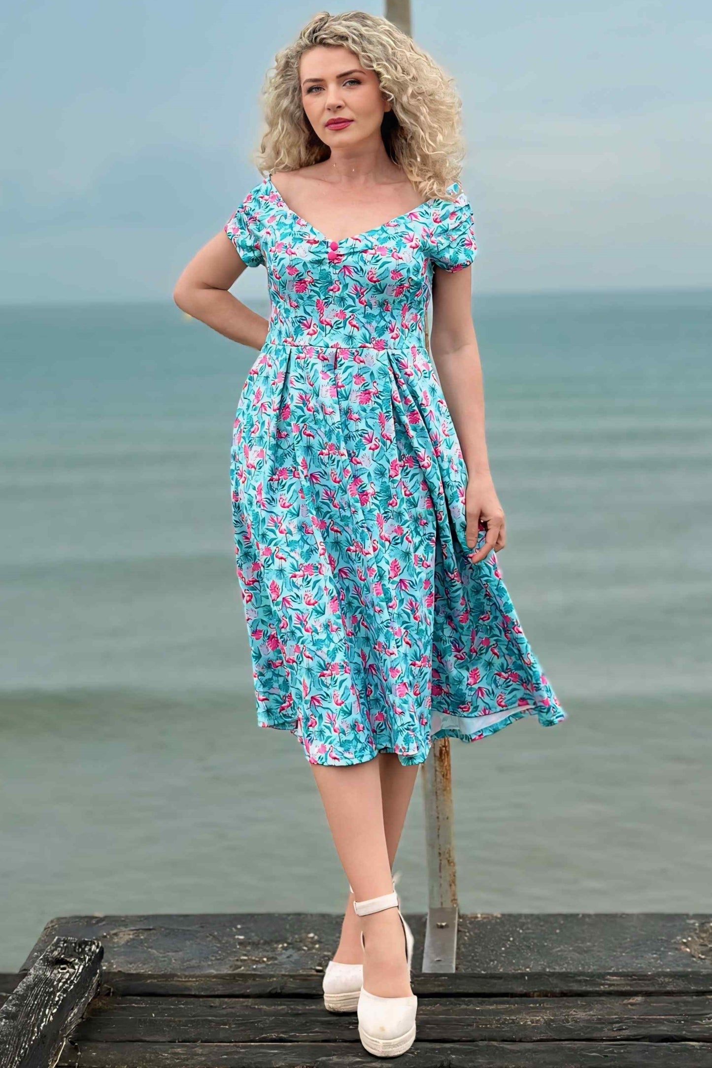 Lily Flamingo Blue Off Shoulder Dress