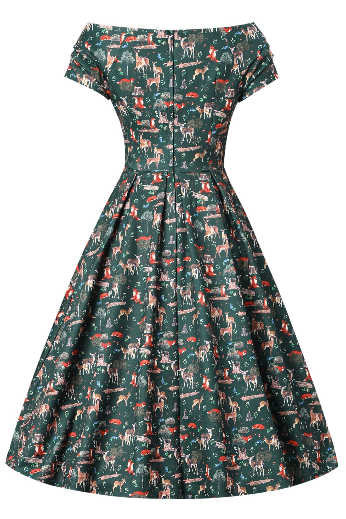 Lily Green Fox & Deer Print Off Shoulder Dress