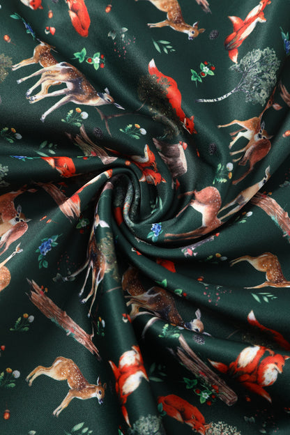 Lily Green Fox & Deer Print Off Shoulder Dress