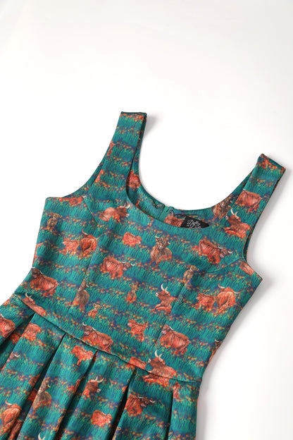 Amanda Green Highland Cattle Swing Dress