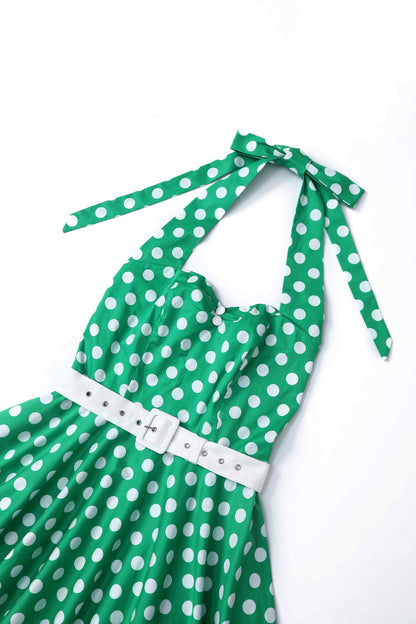 Daisy Green Polka Dot Halter Dress