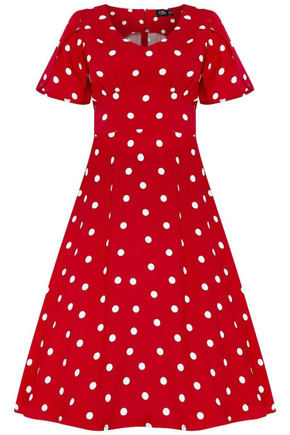 Janice Summer Tea Dress in Red/White Polka Dot Print