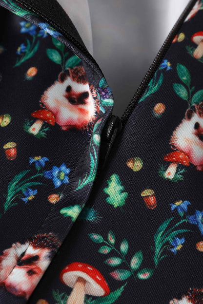 Amanda Hedgehog & Mushroom Flared Dress