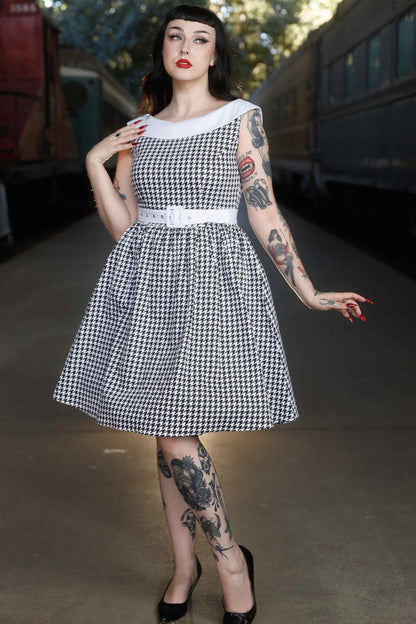 Cindy Houndstooth Roll Collar Dress