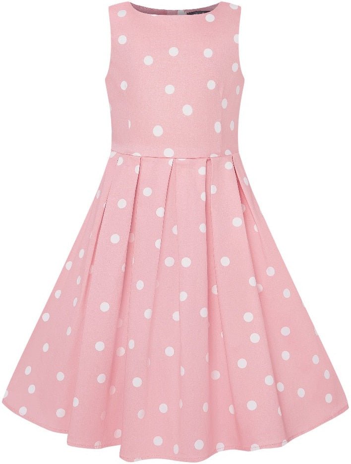 Kids Annie Vintage Inspired Polka Dot Dress in Baby Pink-White